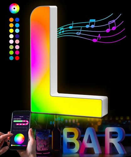 LED Buchstaben Lichter Alphabet - LED Brief Licht mit USB-Netzteil,APP-Kontrolle Musik Sync Dimmbar für Geburtstag Weihnachten Hochzeit Party Valentinstag & Festival Dekoration (L)