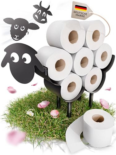 Gread Toilettenpapierhalter Schaf Bad Deko Klopapierhalter Klorollenhalter Aufbewahrung Toilettenpapier Klopapier stehend schwarz mit 2 zusätzlichen austauschbaren Köpfen