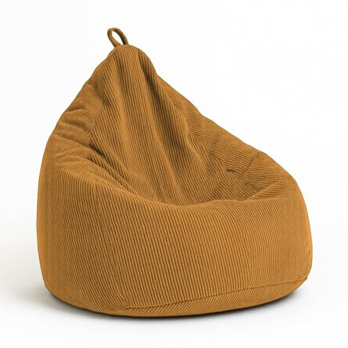 chilly pilley Sitzsack aus Cord mit EPS-Füllung - Sitzkissen - Bequem Bean Bag (Honig, 65x85)