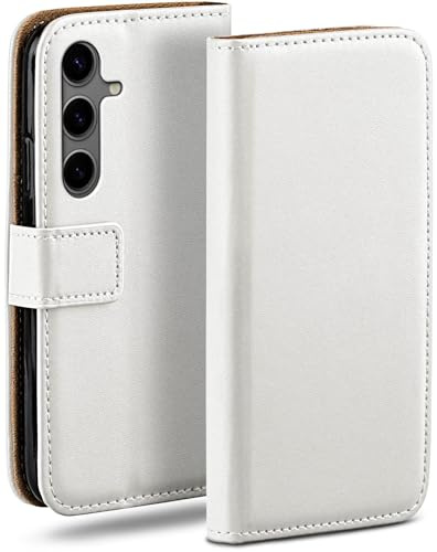 moex für Samsung Galaxy S24 Hülle mit Kartenfach, Handyhülle klappbar 360 Grad Schutzhülle, PU Leder Handytasche Samsung Galaxy S24 Klapphülle Flip Case, Weiß