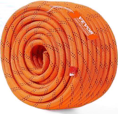 VEVOR Corda in Poliestere Doppia Intrecciata, 48 Trefoli, 35,58 kN Resistenza alla Rottura, Arrampicata Arborist Escursionismo, Roccia Campeggio Altalena Discesa 12,7 mm x 36,57 m, Arancione e Nero