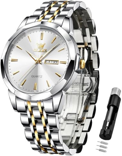 OLEVS Herrenuhren mit Datum Kalender Geschäft Quarz Armbanduhr Analog Edelstahl Wasserdicht Leuchtend Zwei-Farbig Casual Armbanduhr