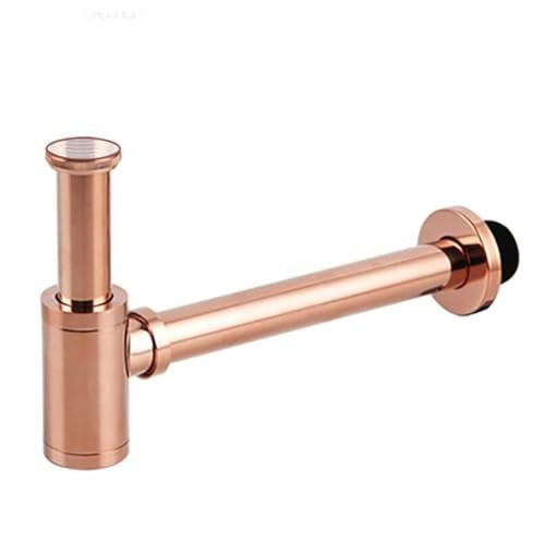 Siphon de Lavabo Corps en laiton Bassin Wast Drain Connexion murale Plomberie P-traps Tuyau de lavage Piège d'évier de salle de bains Noir/or brossé/chrome.(Rose gold)