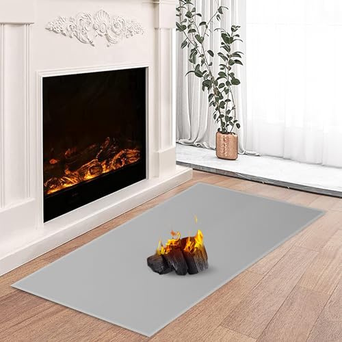 TOHONFOO Feuerfeste Kaminmatte, 106,7 x 61 x 0,1 cm, Grau, Flächenteppich, modern, zeitgenössisch, Hochflor, maschinell hergestellt, drinnen, Weihnachten, Kamin, Holzofen, Winter