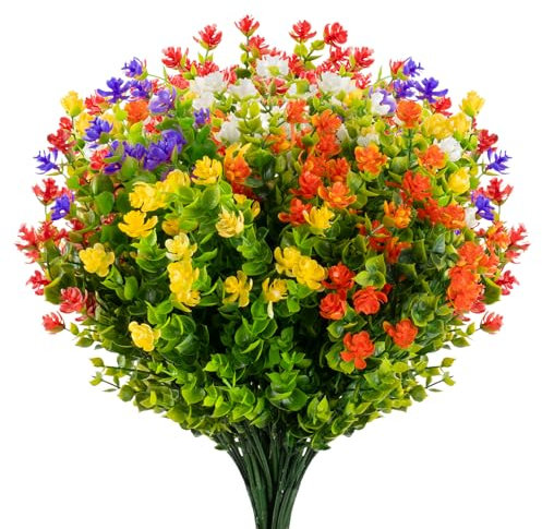 Boic Kunstblumen Für Außen, 10 Bündel Künstliche Blumen Plastik Garten Blume, Kunstblumen Grün Plastik Sträucher Uv-beständige Für Balkon, Garten, Fenster, Hochzeit Party Dekor (Bunt)