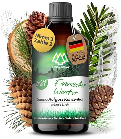 NORDHOLZ® Saunaaufguss [54 Sorten 15ml, 100ml, 250ml] - Sauna Aufgussmittel für intensive & erholsame - Sauna Zubehör (#21 Finnischer Winter, 250ml)