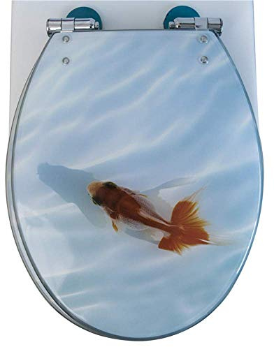 3D Fish Resin WC Toilet Seat Soft Close,Toilet Lid Seat Cover Dual Top/Bottom Fixing Fittings Easy Install Adjustable