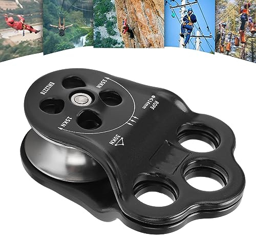 30KN Dual Bearing Aluminum Climber Pulley for Rigging Hauling Arborist Tree Climbing with 3 Holes Black Anodized Suitable for Ropes up to 14mm