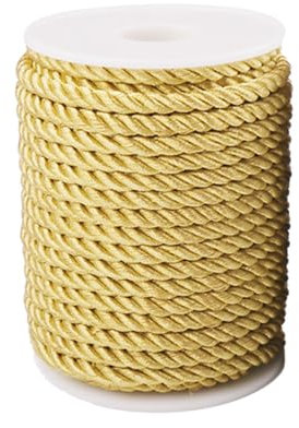 Cordón trenzado dorado de 6 mm, cuerda de poliéster 3 capas, para decoración del hogar, manualidades, cortina, corbata, pana de honor