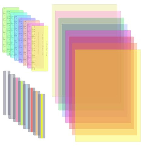 24pcs Dyslexia Overlays A4 Coloured Overlays for Dyslexia Highlight Strips | Overlays for Reading Dyslexia Reading Ruler Dyslexia Aids Reduce Visual Stress for Adults Children ADHD Irlens Syndrome