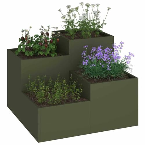 vidaXL Cache-Pot de Jardin Vert Olive 80 x 80 x 60 cm Acier, Support de Plantes Robuste, métal, Jardin et terrasse, pour Affichage Moderne et décoration