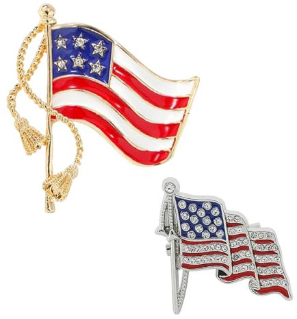 2 Pièces Broche De Drapeau Américain, Tendance De La Personnalité, Créativité Classique, Corsage en Strass en Métal, Universel pour Hommes Et Femmes, Accessoires De Vêtements De Fête.