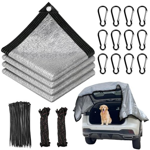Filet D'Ombrage pour Voiture,Filet D'Ombrage de Voiture 3 X 4m,Filet D'Ombrage en Aluminium Réfléchissant,Tissus Reflechissant Soleil,pour Voiture,Chien,Serre,Jardin,Pergola