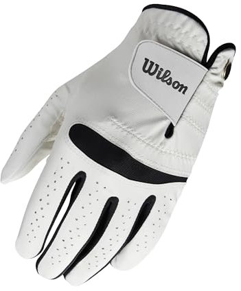 Wilson Feel Plus Men's Golf Glove, Made with Premium Leather, Provides Enhanced Grip and Sweat Control, Colour: White, Size: L (Left Hand)