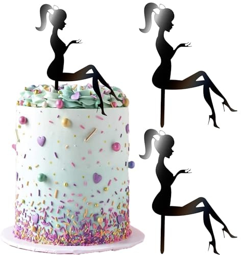 SYKYCTCY 1 Pack Lady Girl Cake Topper Glitter Acrylic Heels Girls Bachelorette Cake Pick Cake Decorations for Girls Lady Birthday Theme Wedding Party Supplies Black