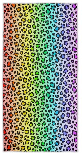 YISUMEI Badetuch mit Regenbogen Leopardenmuster, 70 x 140 cm Mikrofaser Strandtuch, Weich und Saugfähig Handtücher für Bad und Pool