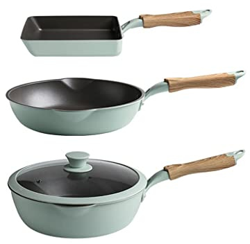 HCZKIUJY 4-teiliges Kochgeschirr-Set für Gasherd, Induktionsherd, Küche, antihaftbeschichtete Bratpfanne + Wok (D klein)