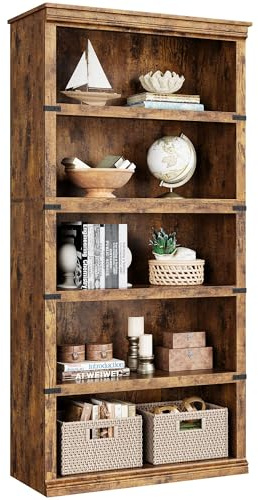Zstar Dunkle Eiche Retro-Stil Bücherregal - Modernes Freistehendes Display-Speicherregal, 32'' Breites Freistehendes Holzregal, Offenes Fach, Wohnkultur Möbel Für Büro Und Bibliothek, Retro-Farbe