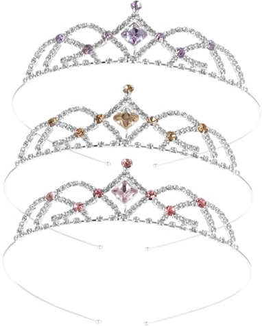 BAZEITFLOW 3stücke Strass-tiara für Mädchen Kopfschmuck mit Strass-krone Stirnband für Geburtstagsfeiern Glitzerndes Haarband Kinderkrone für Partys