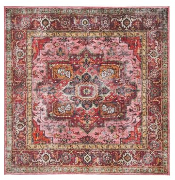 RugVista Georgia Oriental Teppich, 240 x 240 cm, Rot/Rosa | Orientalische, Quadratisch, Mittlerer Stapel, Maschinenwäsche, Oeko-Tex 100