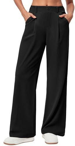 Ewedoos Wide Leg Trousers for Women with Pockets Stretch Ladies Work Casual