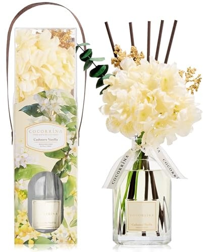 COCORRÍNA Blume 250ml Raumduft, mit Geschenkband und Duftstäbchen, Cashmere Vanilla, Natürlich, Langanhaltend, Home Duft für Wohnzimmer, Schlafzimmer, Badezimmer, Geschenk für Frauen