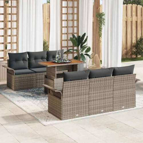 Bucmath Garten-Sofa-Set mit Speicher, 7-teilig, Grau Poly Rattan, Modular, für 6 Personen, Outdoor Wohnlandschaft