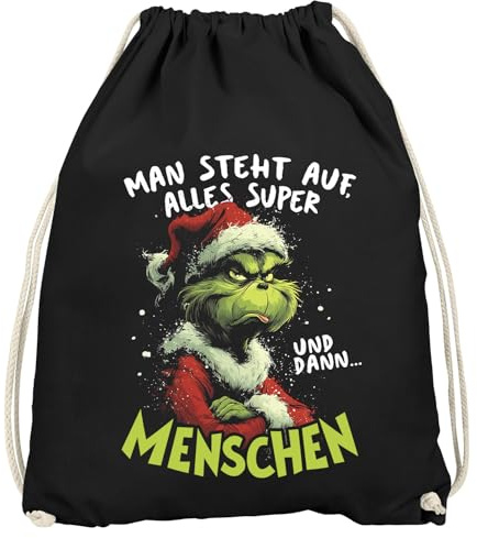 MoonWorks® Turnbeutel Weihnachten mit sarkastischem Spruch – Sportbeutel mit grimmigem Weihnachtsmotiv – witzige Geschenkidee für Alltag & Büro Schwarz unisize