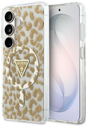 CG MOBILE Guess Dreieckiger IML-Leopardendruck kompatibel mit MagSafe Hülle für Samsung Galaxy S26 (Braun)