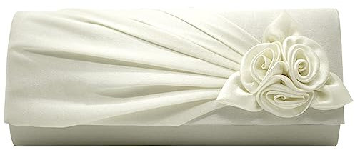 wocharm Pochette da donna in raso con rosa, da sera, per matrimoni, feste, balli studenteschi, borsa a tracolla da donna, avorio, 25cm*6cm*11cm