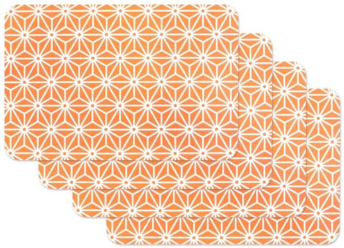 Vénilia Tischset Osaka Orange, Platzset für Esszimmer, Esstischmatten, Telleruntersetzer, Platzdeckchen, abwischbar, lebensmittelecht, 45 x 30 cm, 4 Stück