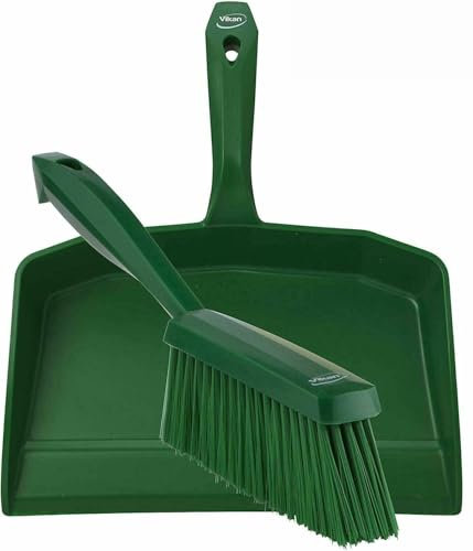 Vikan 5660_4587 Dustpan and Brush Set Sweeping Shovel Soft Bristle Hygienic (Green)