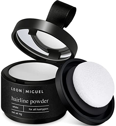 LEON MIGUEL Ansatzpuder - Hairline Powder als wasserfesten Haar Concealer zum Ansatz kaschieren für Frauen und Männer, unsichtbares Haar Make-up zur Haarverdichtung - 4g | Weiß