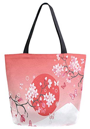 Mnsruu Japanische Kirschbaum-Blumen-Einkaufstasche, wiederverwendbar, für Damen, große lässige Handtasche, Schultertasche für Einkaufen, Lebensmittel, Reisen im Freien