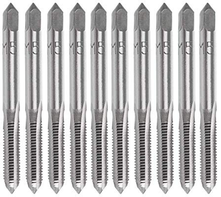 YXQ M5 x 0,8 mm Gewindebohrer, HSS, metrisches Rechtsgewinde, 3 gerade Flöten, Taper und Dübel (10 Stück)