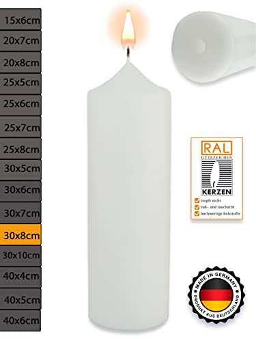 WikaKerzen Stumpenkerze-Rohling Blanko [ideal zum Basteln und Verzieren mit Wachs] zur Taufe Geburtstag Hochzeit Kommunion Altarkerze Kaminkerze Laternenkerze Dekokerze (Weiß, 30 x 8 cm)