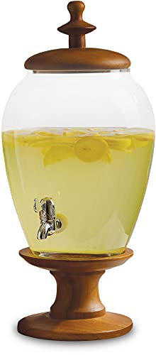 Circleware Wood Sun Tea Mason Jar Glass Beverage Dispenser with Stand & Lid Glassware Pitcher for Water, Juice, Beer Wine Liquor, Kombucha & Cold Drinks, Huge 357 Ounce Capacity, Wooden Style