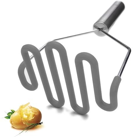 Jell-Cell Premium Silicone Potato Masher with Stainless Steel Handle, Gray