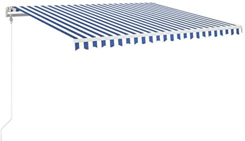 vidaXL Toldo Automático con LED y Sensor de Viento, Sombrilla Retráctil, Toldo Resistente al Agua, Toldo para Balcón Jardín Terraza, Azul y Blanco