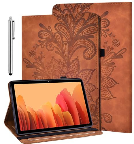GLANDOTU Hülle für Samsung Galaxy Tab A7 10.4 Zoll 2022/2020 mit Schutzfolie und Stylus Stift - Stifthalter Flip PU Leder Tablet Wallet Cover Case für Samsung Tab A7 SM-T500/T505/T507 - Braun
