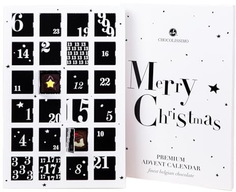 Adventskalender Schokolade - Weihnachtskalender - Geschenk, Geschenkidee Kinder, Frauen, Männer, Mann, Erwachsene, Eltern, Oma, Opa - Kalender mit 24 Schokoladentäfelchen Weihnachten - Schwarz Midi