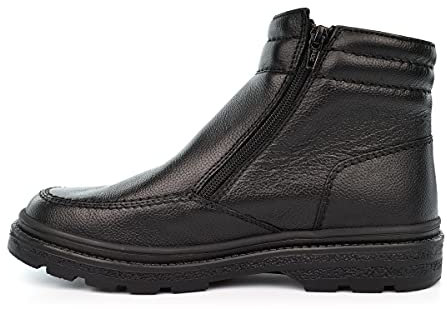 Roamers Mens Wide Open Leather Ankle Boots With Thermal Lining And Twin Zip Fastening Black 10 UK