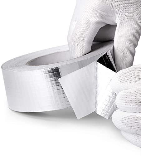 Aluminium Klebeband Hitzebeständiges 48mm x 50m - 1 Rolle Wasserdichtes Alu Klebeband Netzverstärkt von Lüftungs- und Klimaanlagen - Metallklebeband UV - Aluband - Dampfsperre Klebeband