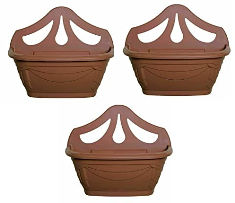 Fence Wall Planter Plant Flower Basket Pot Container Venetian Garden Box Plastic UK (Wall Planter 42 cm Terracotta, 3)
