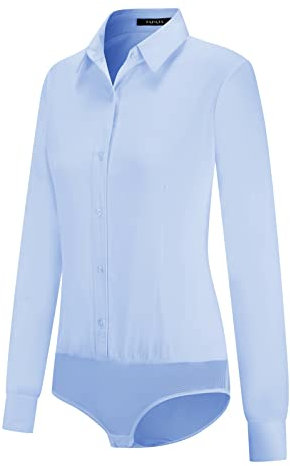 Tapata Damen-Bodysuit-Bluse mit Knöpfen, einteilig, langärmlig, solides Büroarbeitshemd, lässige Oberteile, Hellblau, XL
