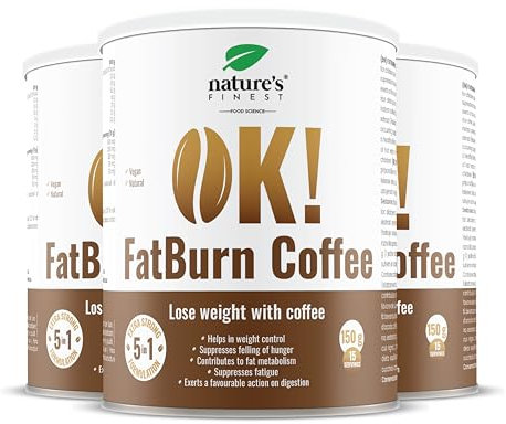 Nature's Finest by Nutrisslim OK! Fatburn Coffee: Instant Kaffee Pulver mit L-Carnitin, Guarana und Holunder - Idealer Abnehmen Kaffee und Natürlicher Energy Drink, Veganer Kaffee, Glutenfrei