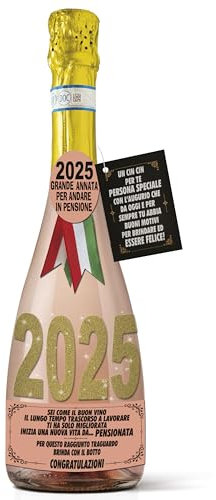 Bottiglia di Prosecco D.O.C. Millesimato Rosé per la festa di Pensionamento di un'amica