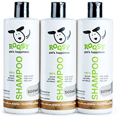ROQSY Natur-Hundeshampoo 1500ml / 1,5l – Vegan, Bio – Hundeshampoo für große Hunde, Langhaar, Sensible Haut, gegen Juckreiz & Geruch – Schützt Fell, auch weißes Fell