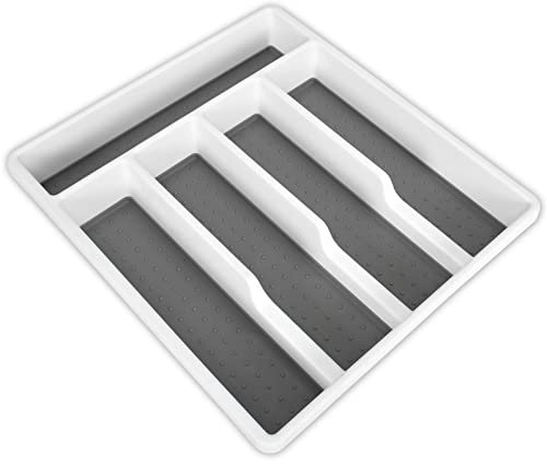Mikihat Bandeja de Cubiertos para Cajon, Porta Cubiertos para Cajon de Cocina, Organizador de Cubertería para Cajón 5 Compartimentos, Bandeja Cajón para Utensilios Cuchillos Cucharas Tenedores