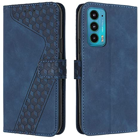 OKZone Kompatibel mit Motorola Moto Edge 20 Hülle, PU Leder Handyhülle Tasche Wallet Schutzhülle Motorola Moto Edge 20, Flip Cover Klappbar Brieftasche mit Magnet Kartenfach TPU Lederhülle (Blau)